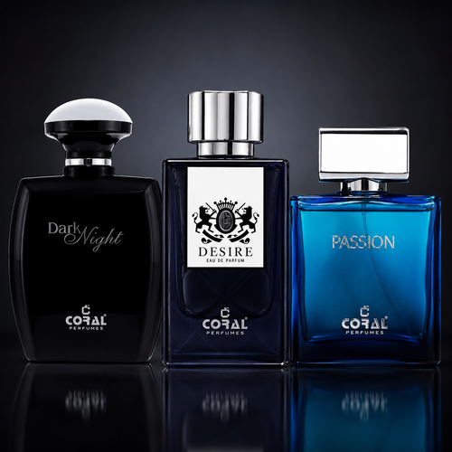 Coral Men's Essentials Collection | Passion 100ml + Dark Night 100ml + Desire 85ml | 3 Eau de Parfum Combo for Men