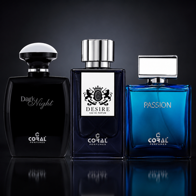 Coral Men's Essentials Collection | Passion 100ml + Dark Night 100ml + Desire 85ml | 3 Eau de Parfum Combo for Men