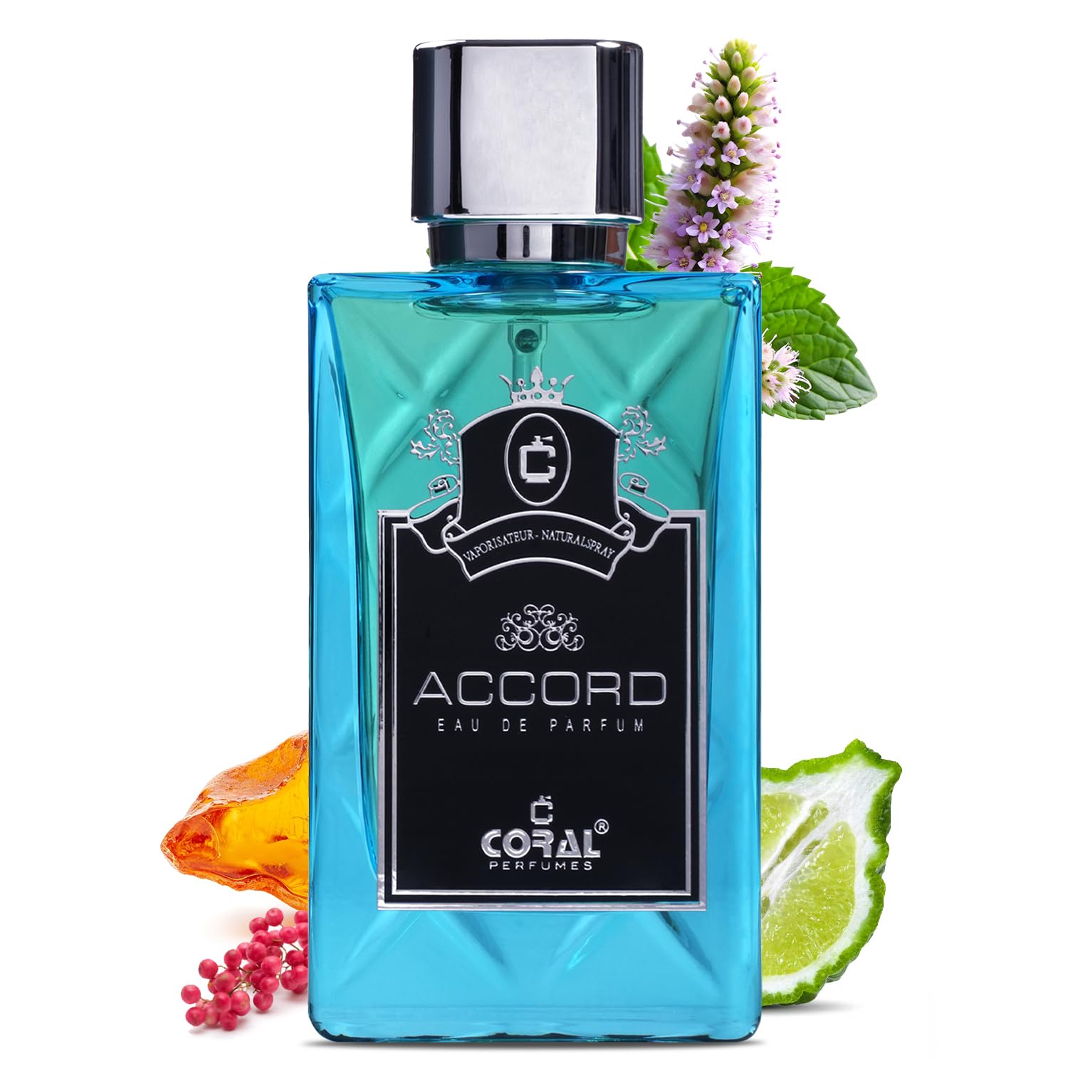Coral Accord for Men EDP by Bin Kamal Perfumes, 85ml bottle with elegant packaging and a sleek design.
