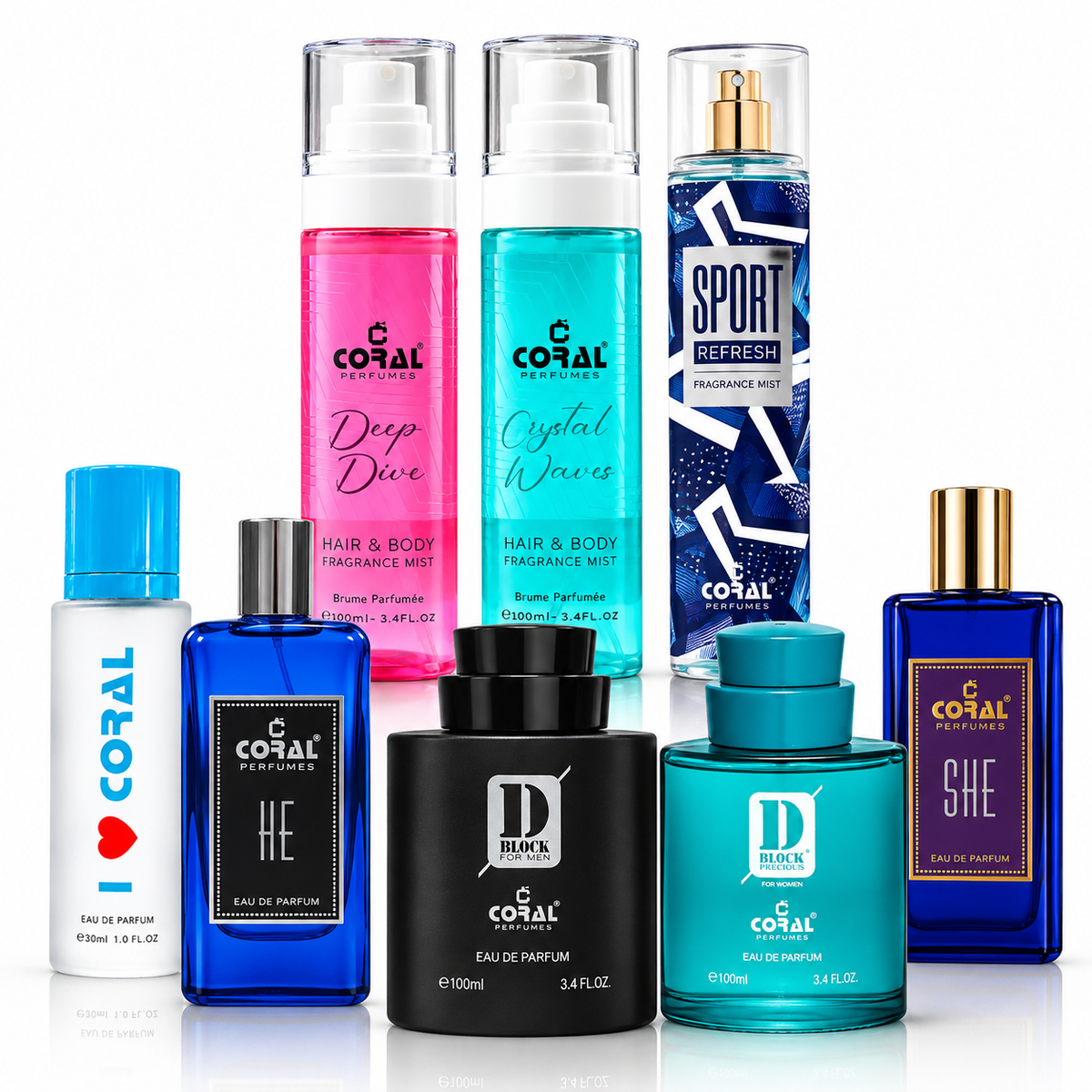 Coral 9-Piece Perfume Combo Set for Men & Women – EDP & Fragrance Mists