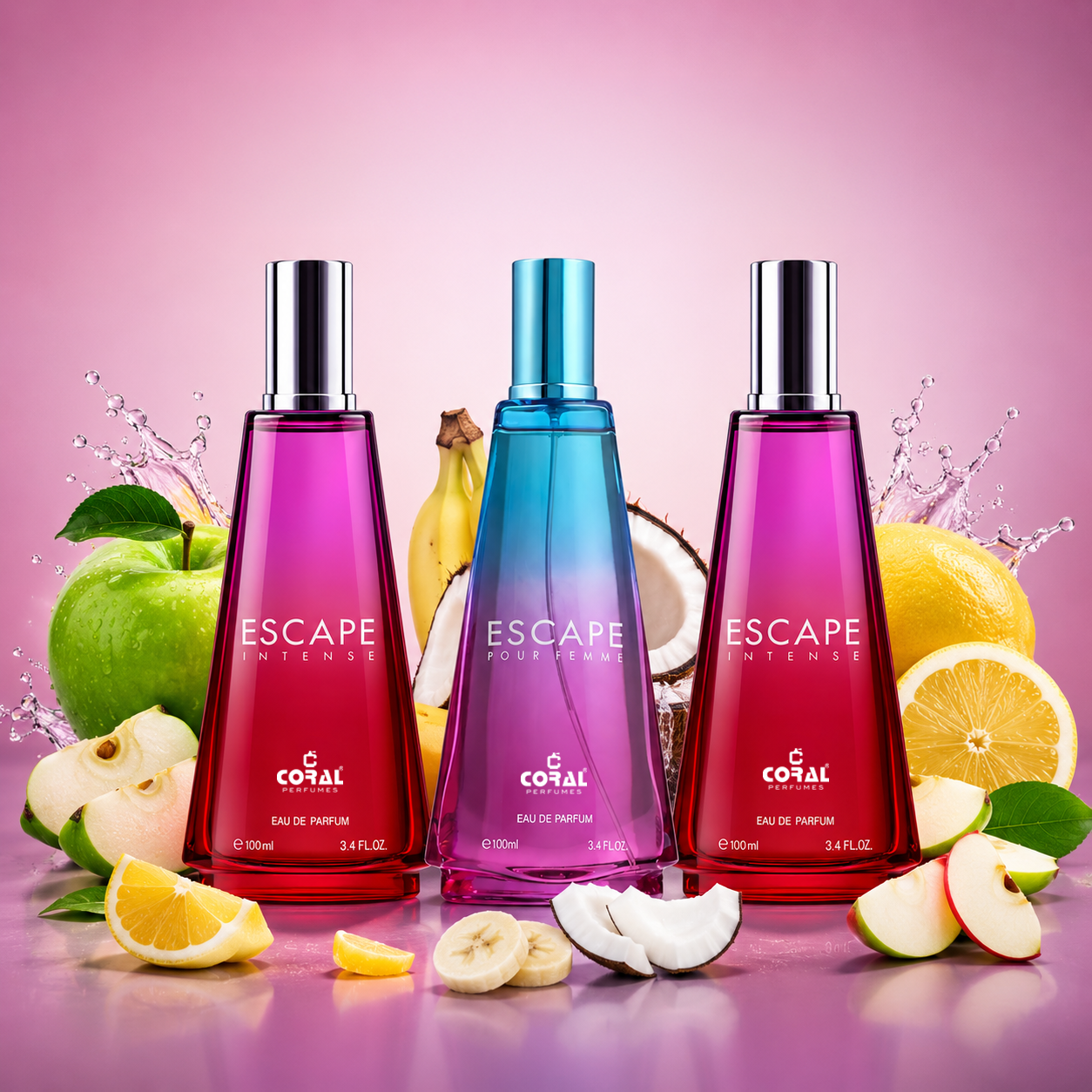 Coral Escape Combo For Women- 3 Pcs Pack- 1 x Escape Pour Femme & 2 x Escape Intense