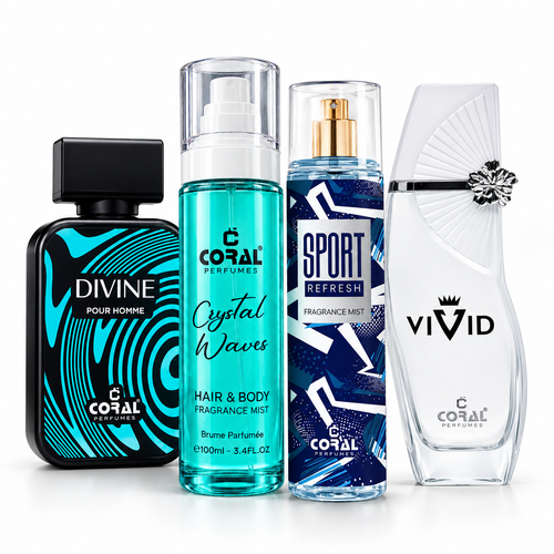 Coral Divine Pour Homme, Crystal Waves, Sport Refresh and Vivid Perfume Combo