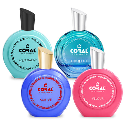 Coral Aquamarine, Velour, Mauve & Turquoise Unisex EDP Collection - 4 x 100ml