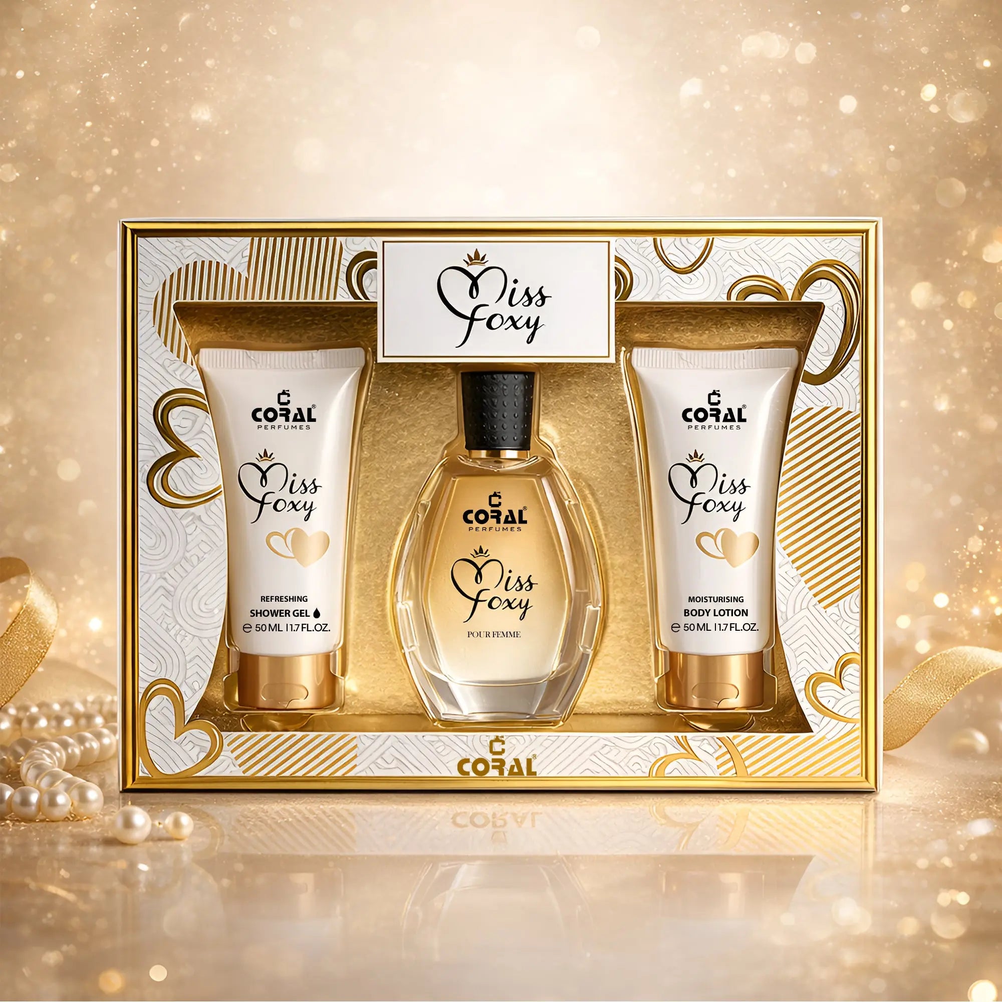 coral miss foxy pour femme eau de parfum gift set for women 50ml edp 50ml body lotion 50ml shower gel
