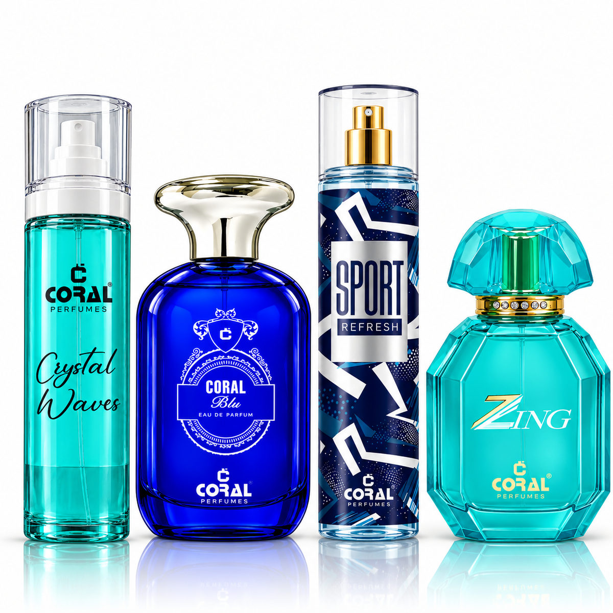 Coral Crystal Waves, Blue, Sport Refresh and Zing Perfume Combo