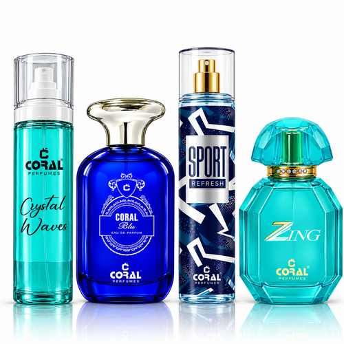 Coral Crystal Waves, Blue, Sport Refresh and Zing Perfume Combo