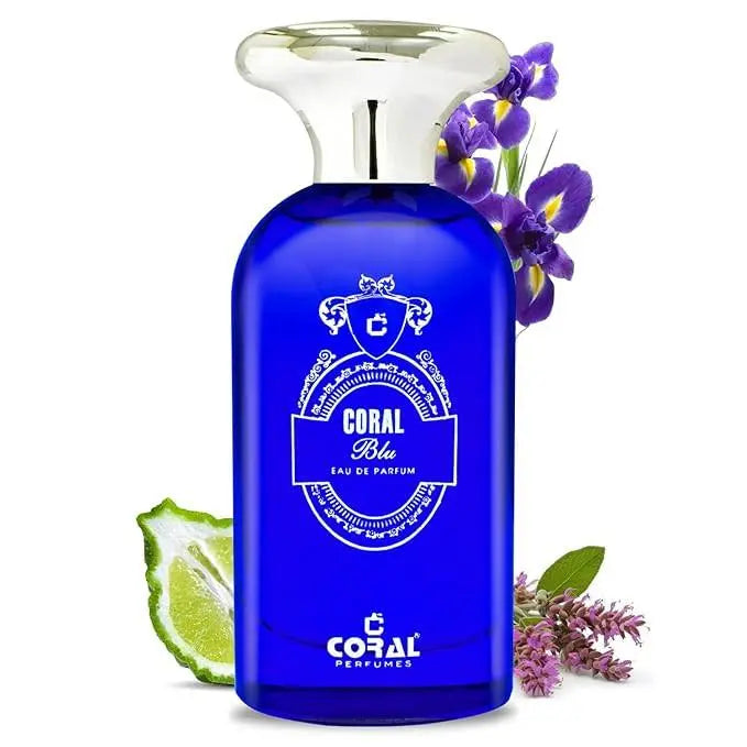 Coral Blue men's Eau de Parfum by Bin Kamal Perfumes, 100ml bottle with a sleek blue design.