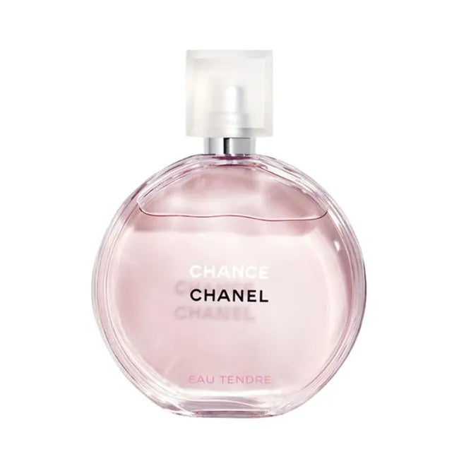 Chanel Chance Eau Tendre for Women Eau de Toilette 100ml bottle with pink and gold packaging, elegant fragrance display