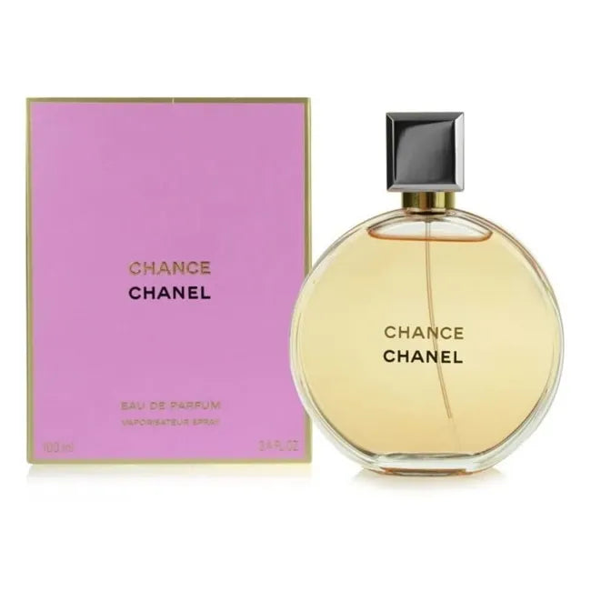 Chanel Chance for Women Eau De Parfum 100ml bottle with elegant floral and citrus design, displayed on a neutral background.