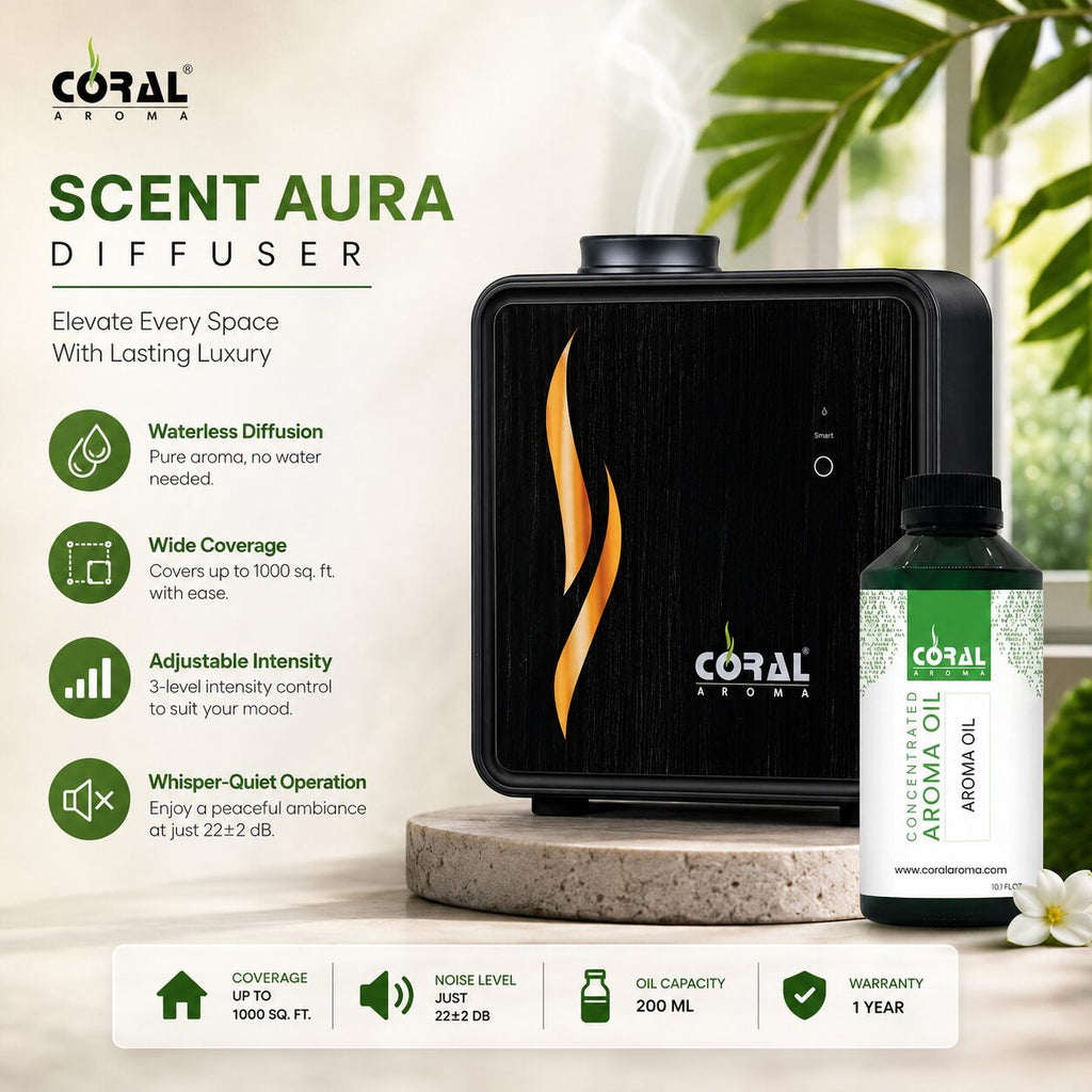 Coral Scent Aura Portable Aroma Diffuser + 200ml Aroma Oil