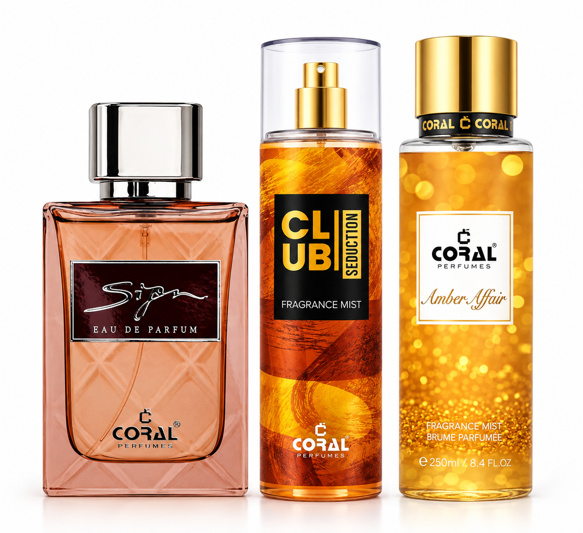 Coral Sign, Club Seduction & Amber Affair – 3 Piece Fragrance Combo | Unisex