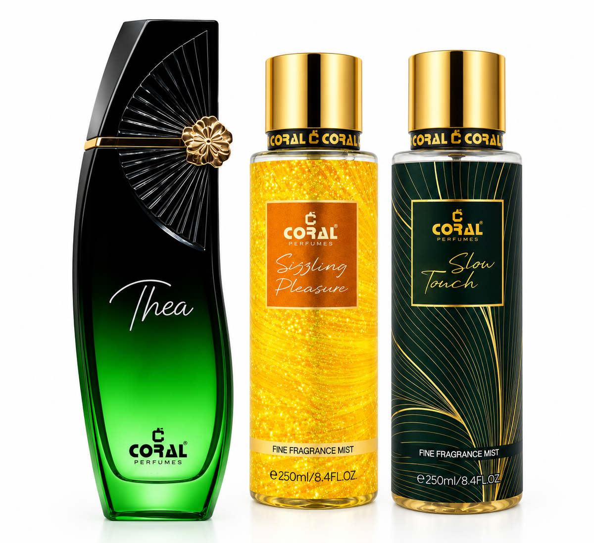Coral Thea, Sizzling Pleasure & Slow Touch – 3 Piece Fragrance Combo | Unisex