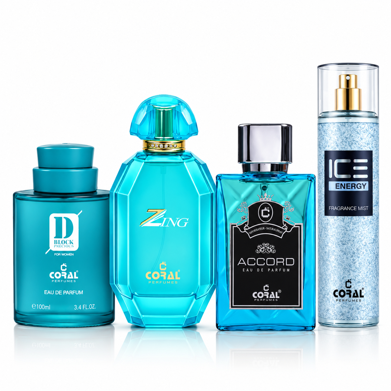 Coral Perfumes 4-Piece Fragrance Combo for Men & Women