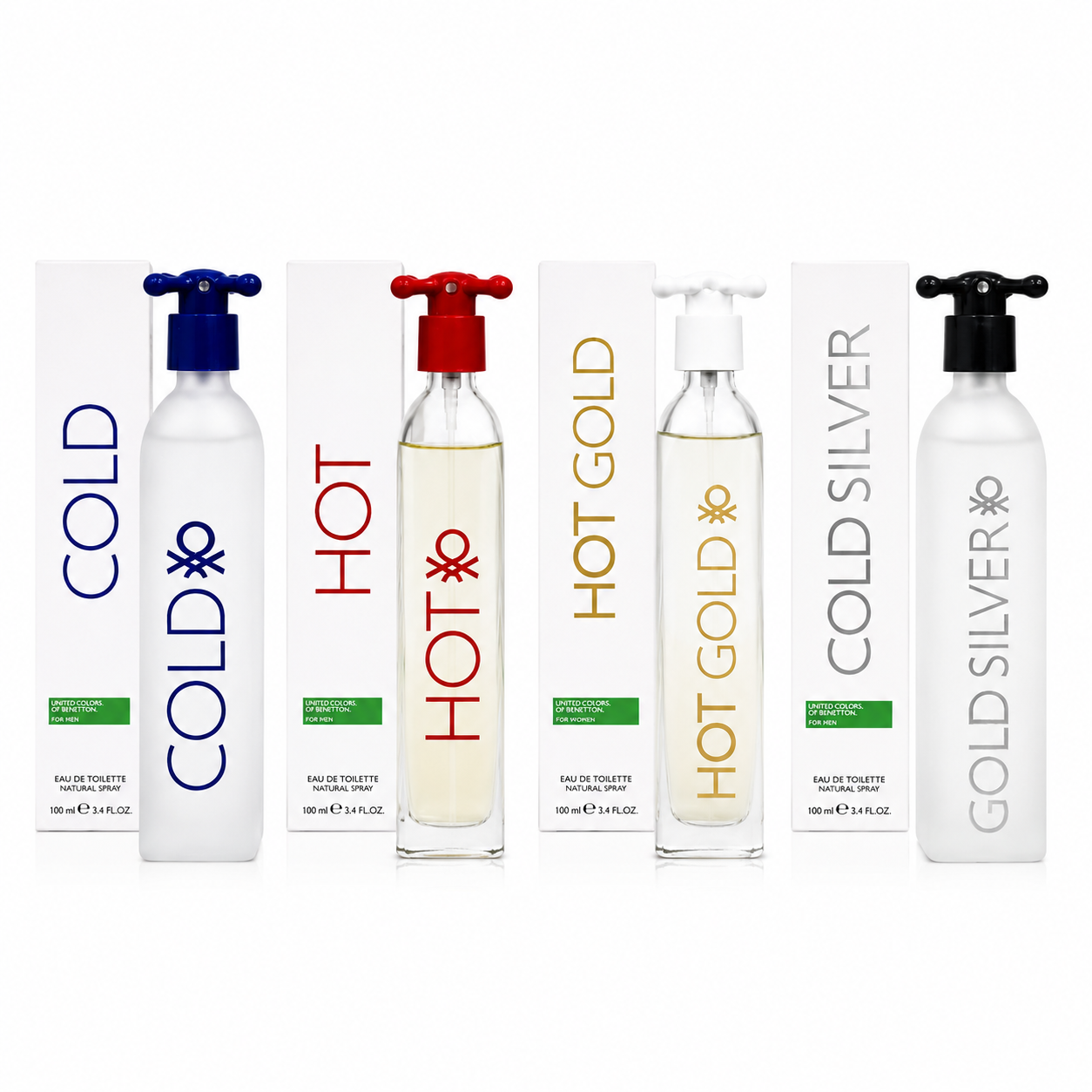 Benetton Hot, Cold, Hot Gold & Cold Silver Perfume Combo Set 100ml