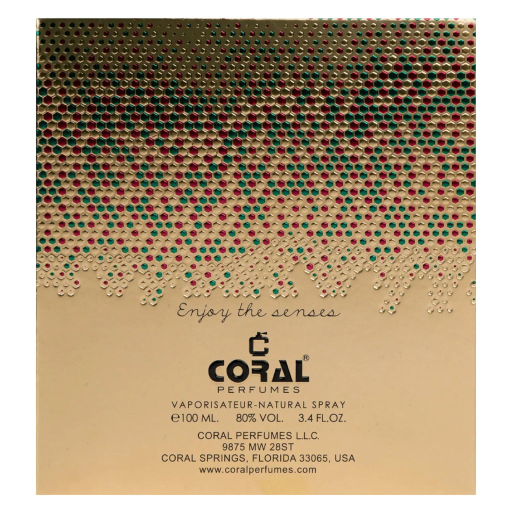 Coral Perfumes packaging with decorative design and product details.
