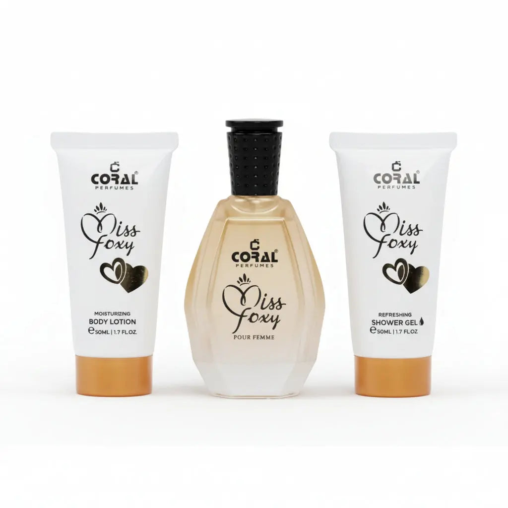 coral miss foxy pour femme eau de parfum gift set for women 50ml edp 50ml body lotion 50ml shower gel