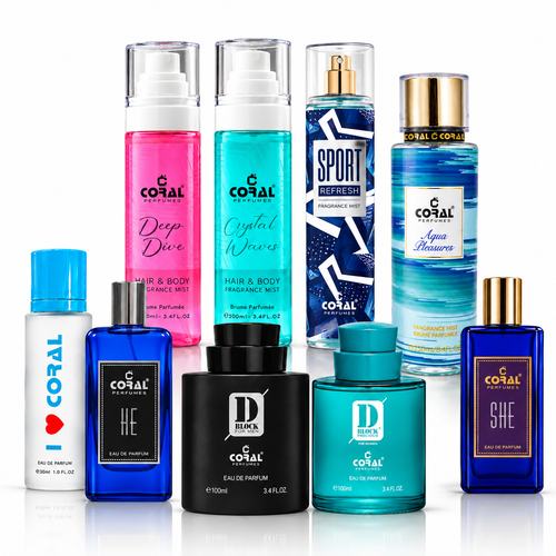 Coral 9-Piece Perfume Combo Set for Men & Women – EDP & Fragrance Mists