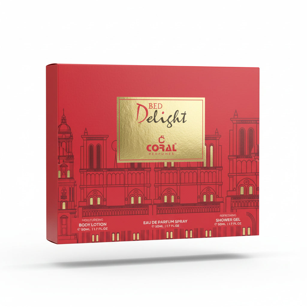 Coral Red Delight Pour Femme Gift Set for Women – 50 ml EDP Fragrance + 50 ml Body Lotion + 50 ml Shower Gel