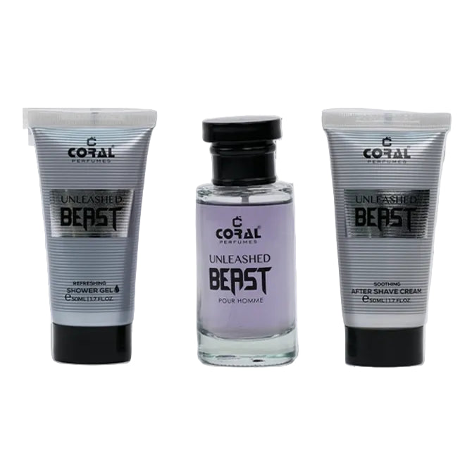 Coral Unleashed Beast Pour Homme Gift Set for Men – 50 ml EDT Fragrance + 50 ml After Shave + 50 ml Shower Gel