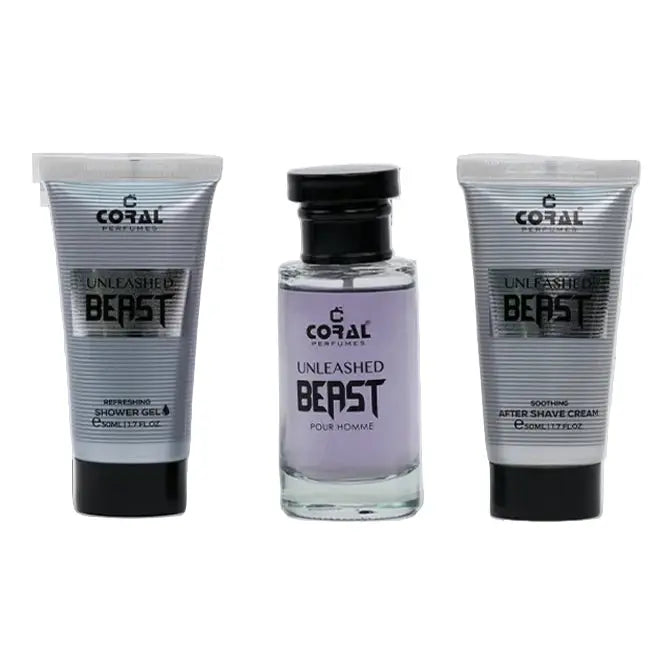 Coral Unleashed Beast Pour Homme Gift Set for Men – 50 ml EDT Fragrance + 50 ml After Shave + 50 ml Shower Gel