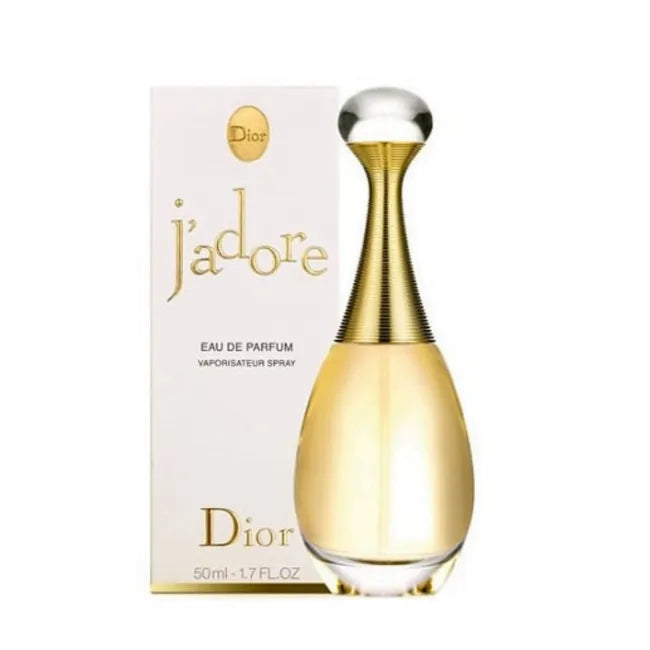 Dior Jadore for Women Eau De Parfum 50ml bottle, elegant perfume with floral and fruity notes, displayed on a neutral background.