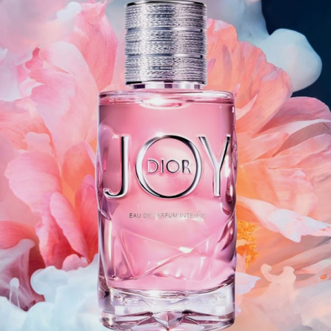 Dior Joy EDP for women in 90ml bottle, elegant floral perfume with vibrant, fresh scent, displayed in a clear glass bottle.