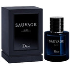 Dior Sauvage Elixir for Men 60ml perfume bottle with sleek design and clear label, displayed on a neutral background.