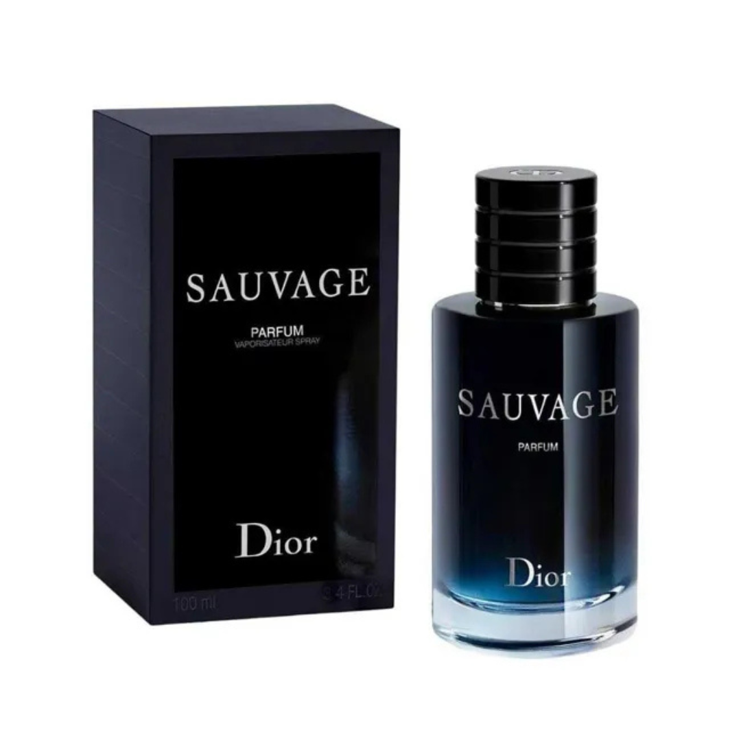 Dior Sauvage Parfum for Men 100ml bottle, sleek dark glass with silver cap, on a neutral background.