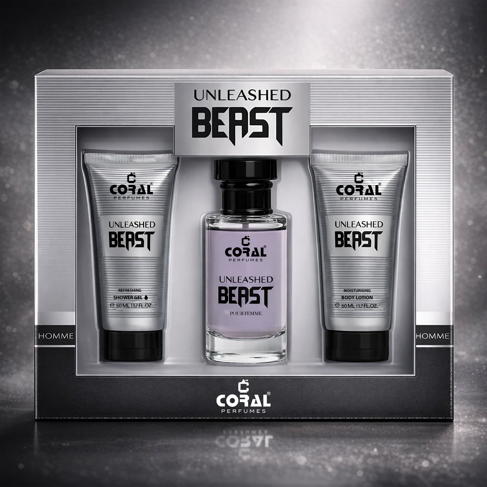 Coral Unleashed Beast Pour Homme Gift Set for Men – 50 ml EDT Fragrance + 50 ml After Shave + 50 ml Shower Gel