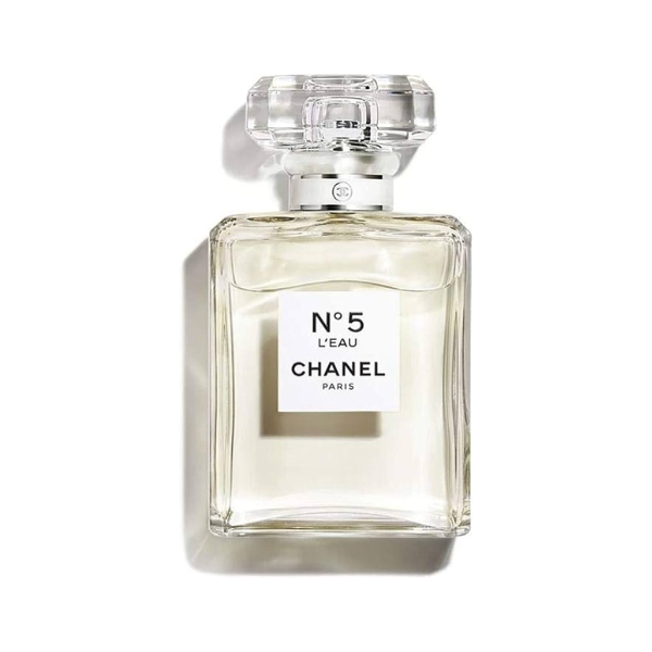 Chanel N°5 L’Eau Eau De Toilette for women in a 100ML bottle, shown with elegant packaging and floral accents.