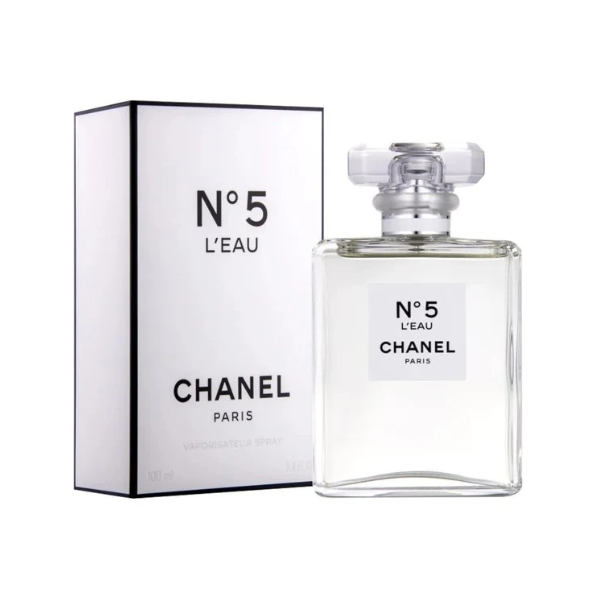 Chanel N°5 L’Eau Eau De Toilette for women in 100ML bottle, featuring elegant packaging and floral fragrance details.