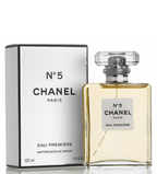 Chanel No.5 Eau Premiere Eau de Parfum 100ml bottle with sleek glass design and classic perfume branding.
