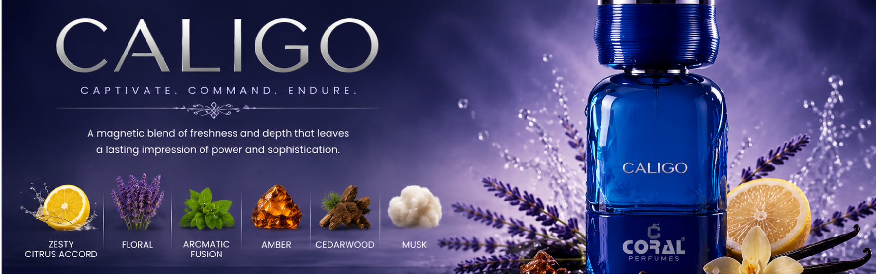 Coral Caligo For Men Extrait De Parfum 100ml – Ultra Long Lasting Fresh Aromatic Luxury Scent | Controlled Power & Masculine Presence
