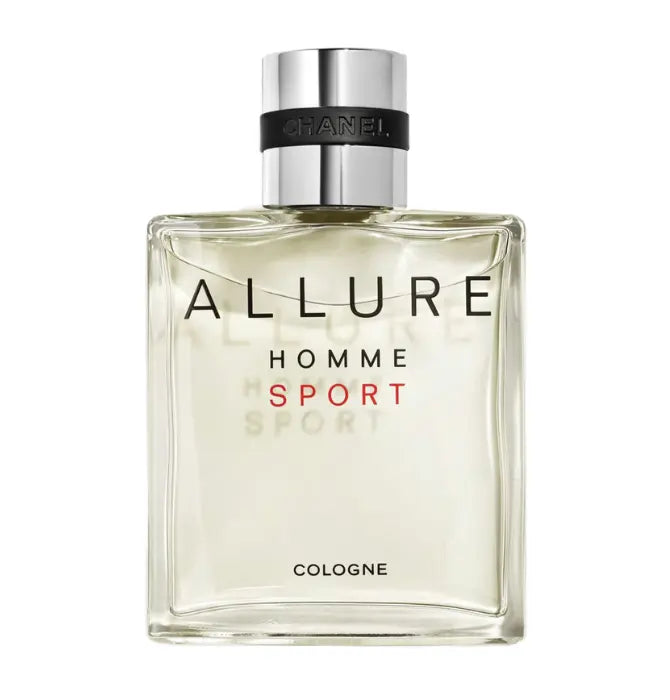 Chanel Allure Sport cologne 100ml bottle with sleek design, displayed on a neutral background.