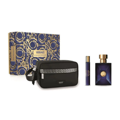 VERSACE DYLAN BLUE POUR HOMME EDT 100ML + 10ML +BLACK TROUSSE - SET FOR MEN