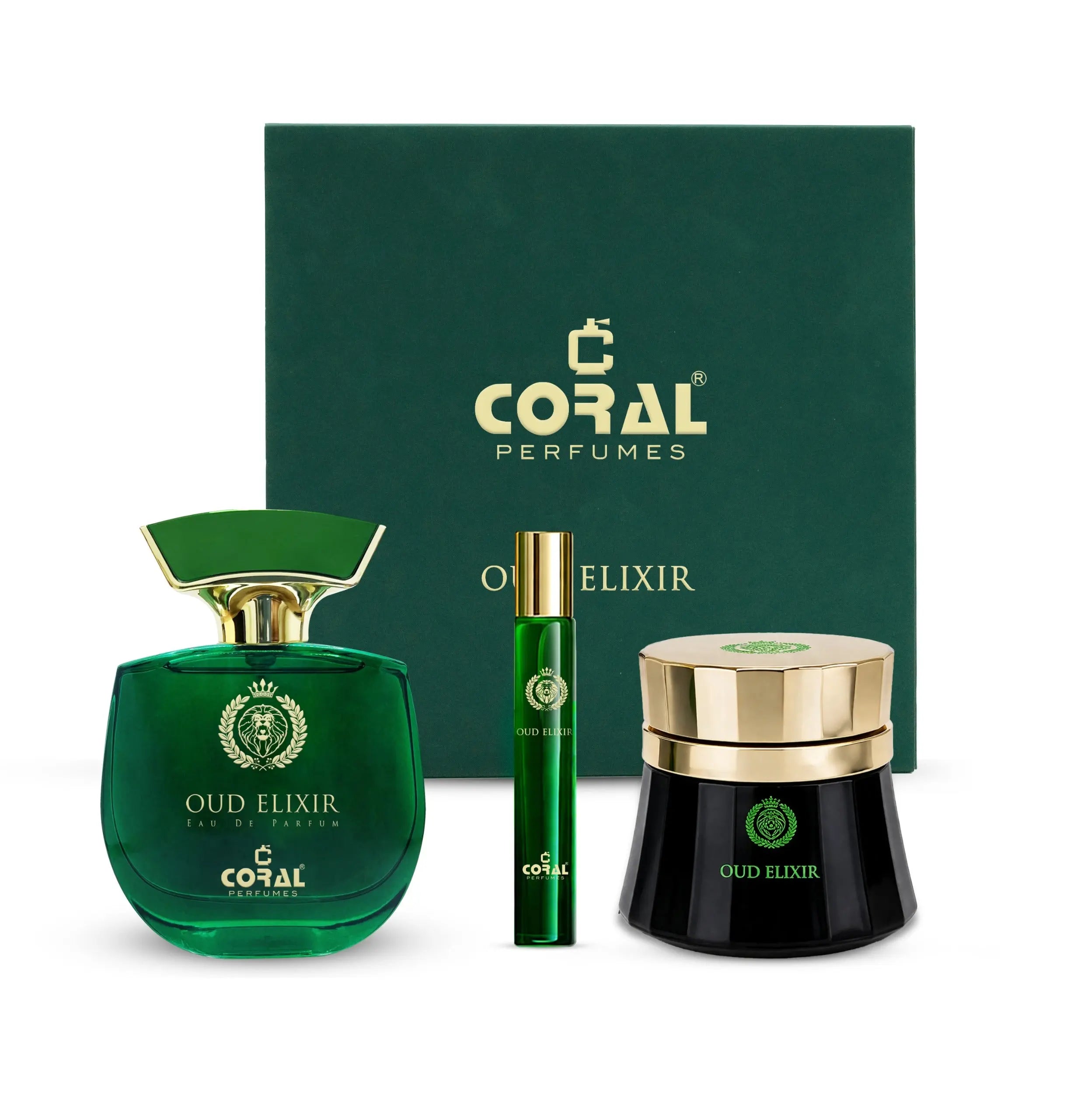 coral oud elixir gift set for unisex edp 100ml bukhoor 70 gm 10ml oil set