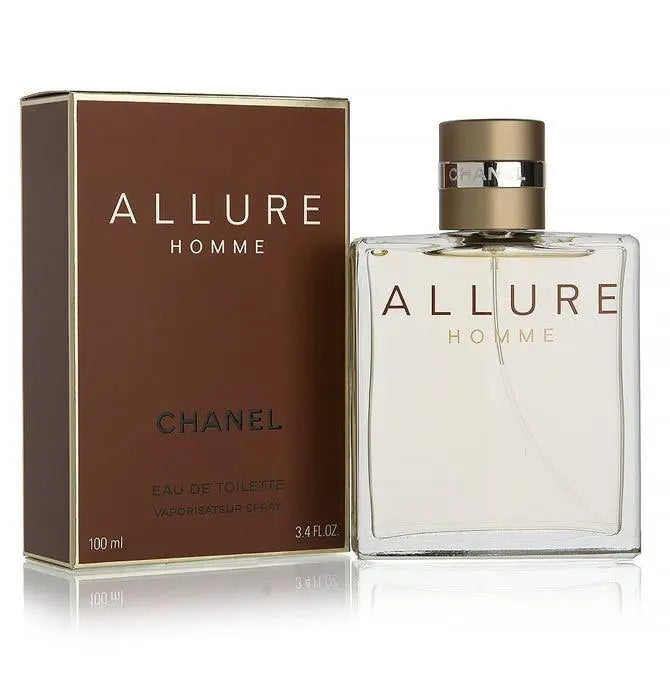 Chanel Allure for Men Eau De Toilette 100ml bottle with sleek design, displayed on a neutral background.
