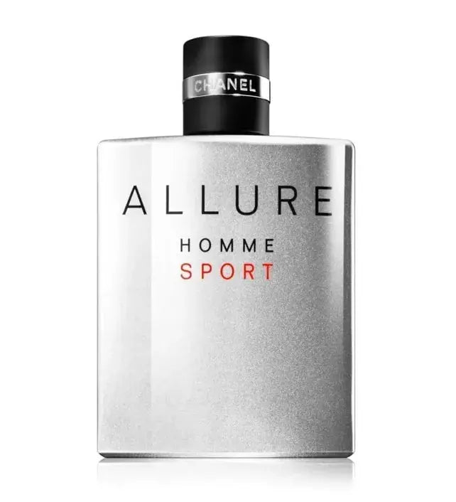 Chanel Allure Sport for Men Eau De Toilette 100ml bottle with sleek design, displayed on a neutral background.
