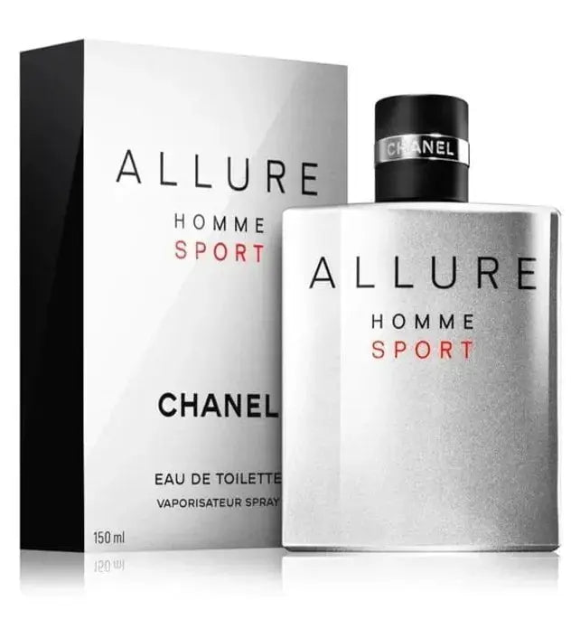 Chanel Allure Sport for Men Eau De Toilette 150ml bottle with sleek design and silver cap, ideal for active, modern men