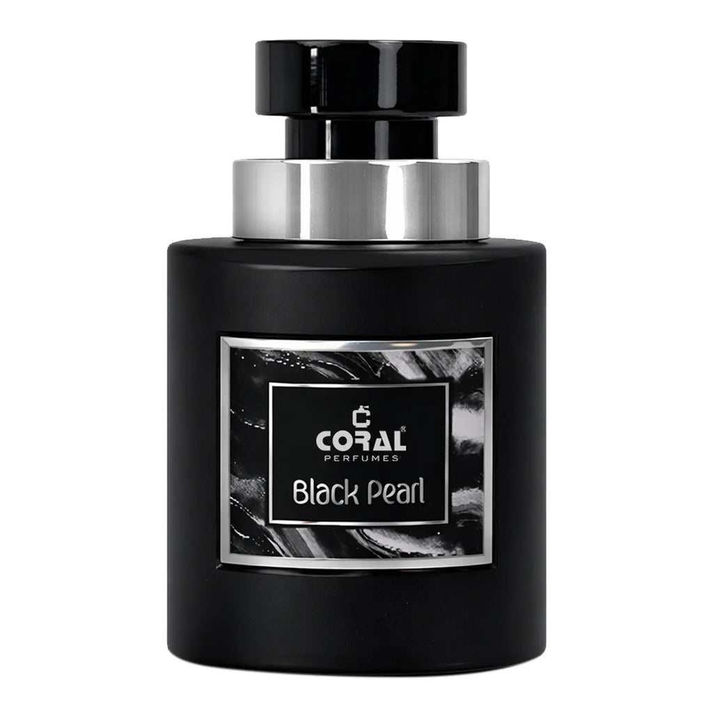 Black coral pearl for unisex EDP bottle, 100ml, from Bin Kamal Perfumes, featuring sleek black design and elegant packaging.
