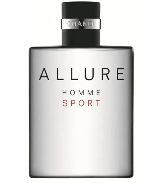 Chanel Allure Sport for Men Eau de Toilette 150ml bottle with sleek design and silver cap, displayed on a neutral background.