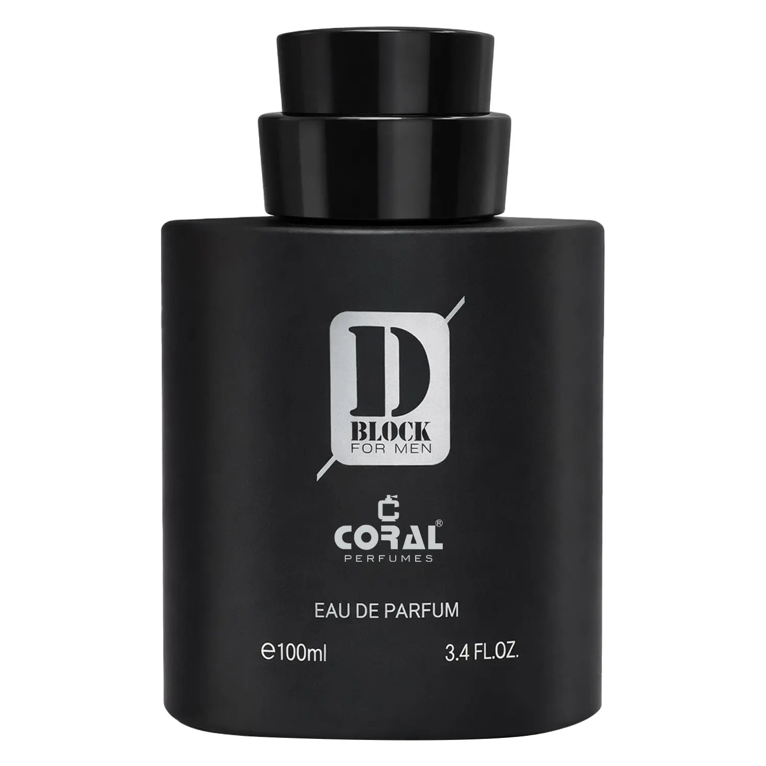 Bin Kamal Coral D Block Black for Men EDP 100ml bottle with black and coral design, elegant and sleek fragrance packaging.
