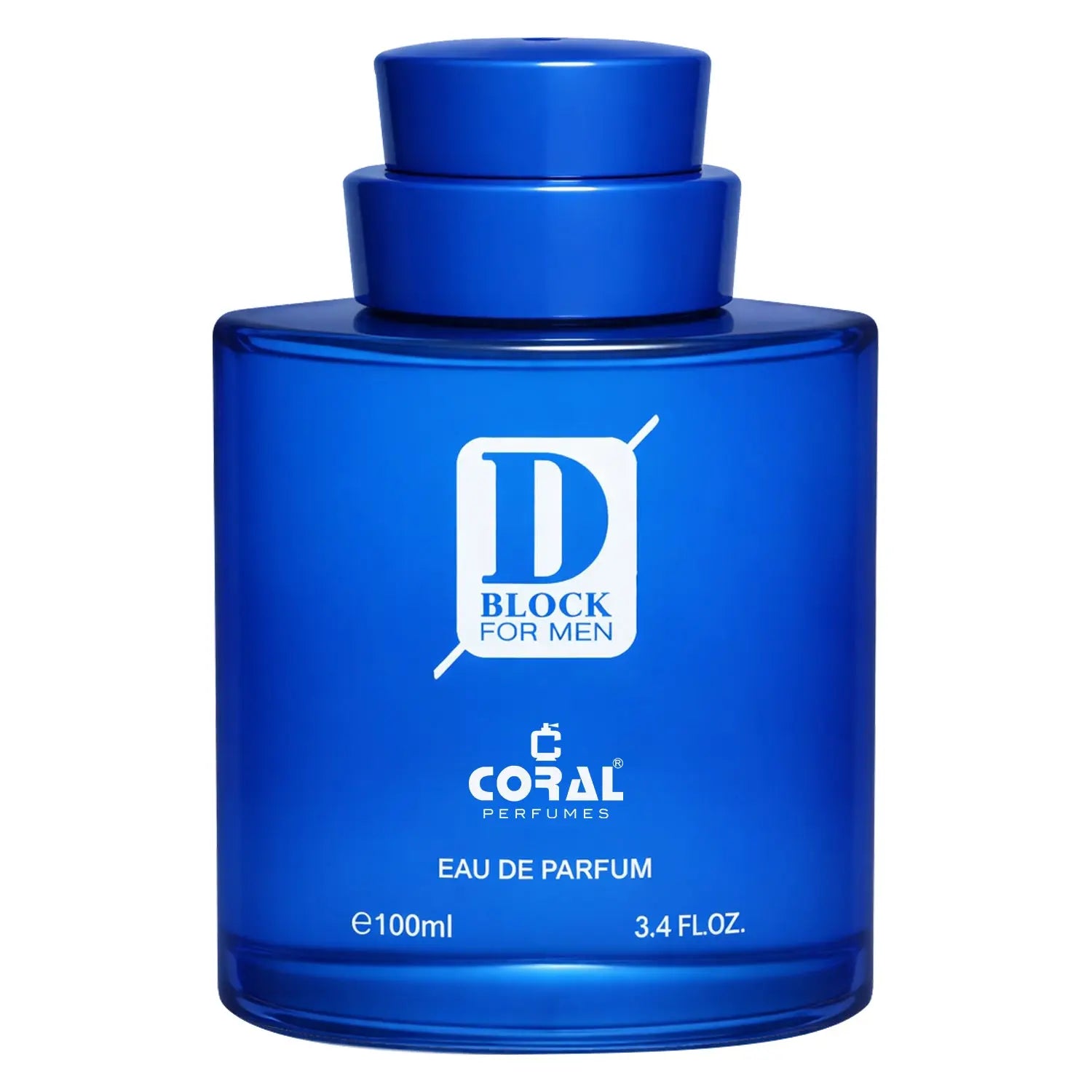 Blue coral D Block men's EDP by Bin Kamal Perfumes, 100ml bottle with sleek blue packaging.
