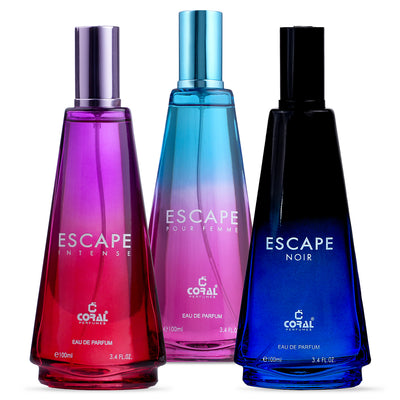 Coral Escape Pour Femme, Escape Intense, Escape Noir For Men & Women EDP Set 3 x 100ml