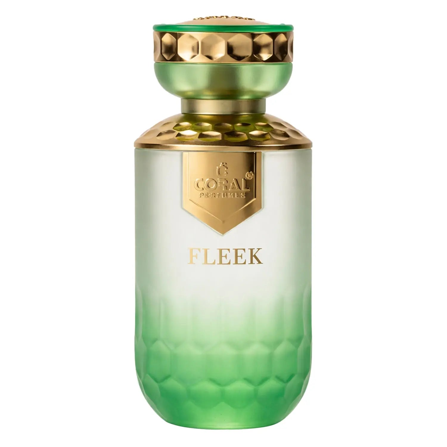 Bin Kamal Coral Fleek women’s 100ml parfum bottle with sleek coral-colored glass and elegant design.