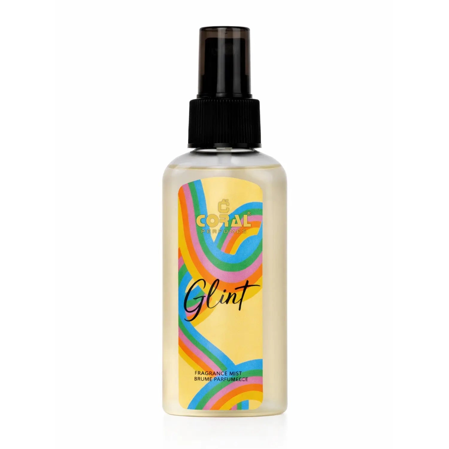 Coral Glint women’s fragrance mist by Bin Kamal Perfumes in a 100ml bottle, featuring a vibrant coral-colored design.