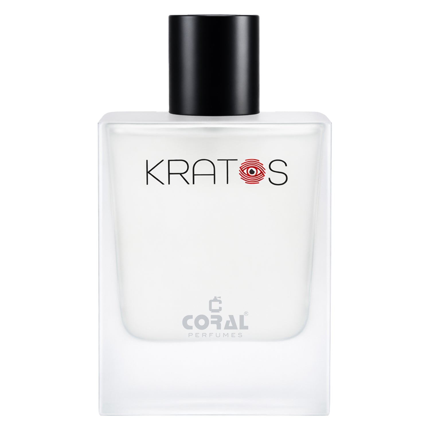 Coral Kratos unisex 100ml perfume bottle by Bin Kamal Perfumes, with a sleek coral-colored design and clear glass showcasing the fragrance.