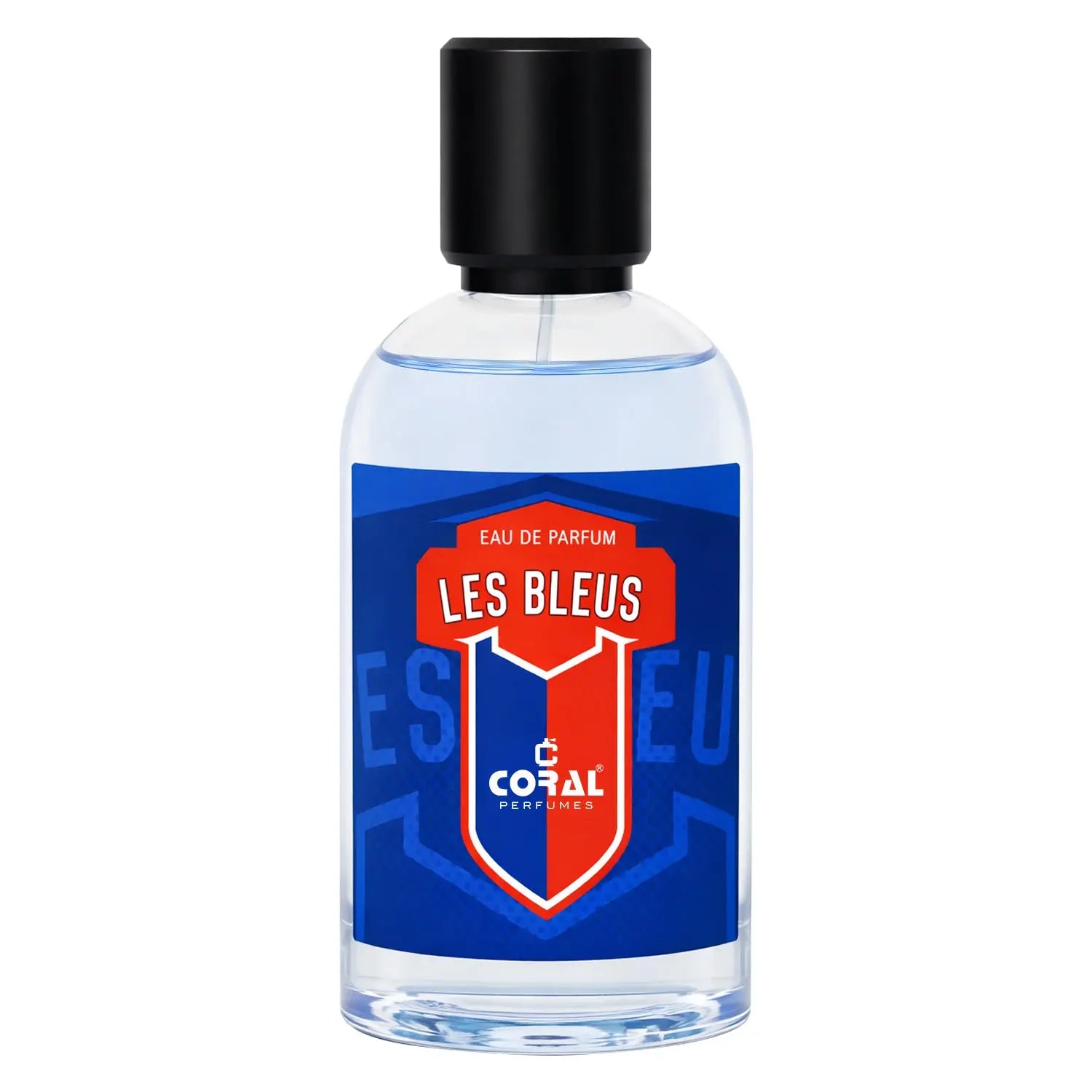 Coral Les Bleus for Men Eau de Parfum 100ml bottle by Bin Kamal Perfumes, featuring a sleek design and vibrant coral accents.