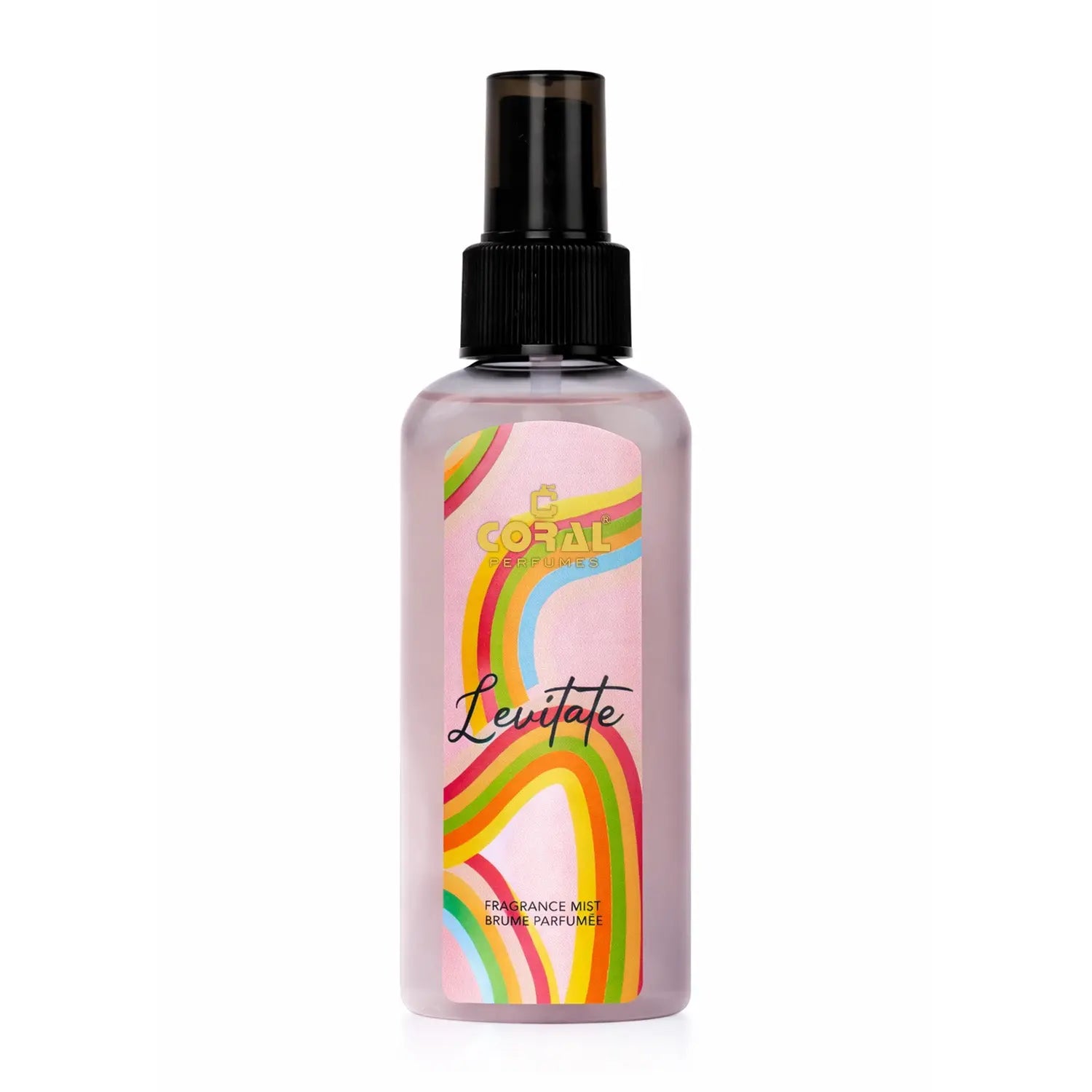 Coral Levitate for Women fragrance mist in 100ml bottle, featuring a sleek design from Bin Kamal Perfumes.