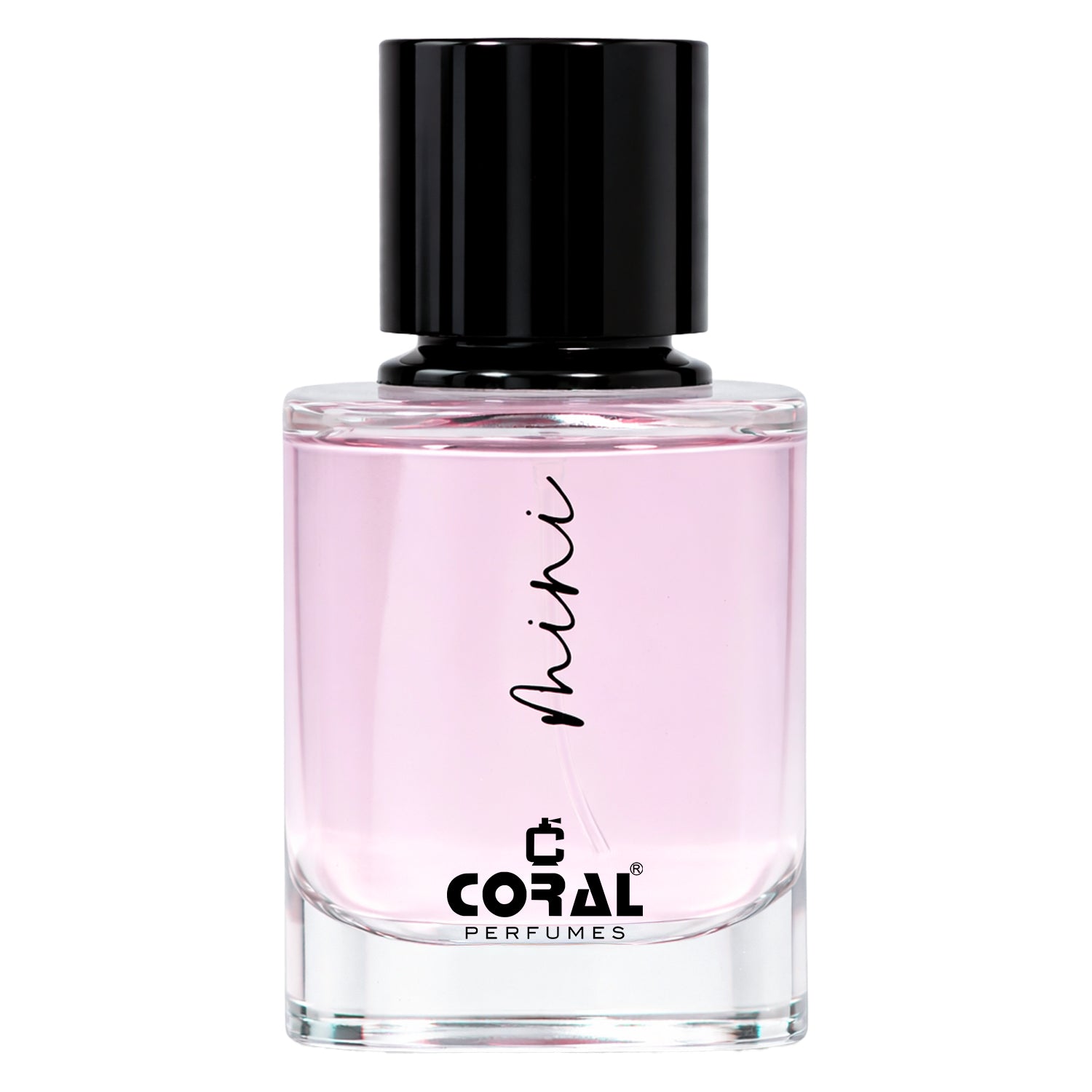 Mini pink bottle of Bin Kamal Perfumes Coral Mini Pink Eau De Parfum for women, 50ml, with a sleek pink design.